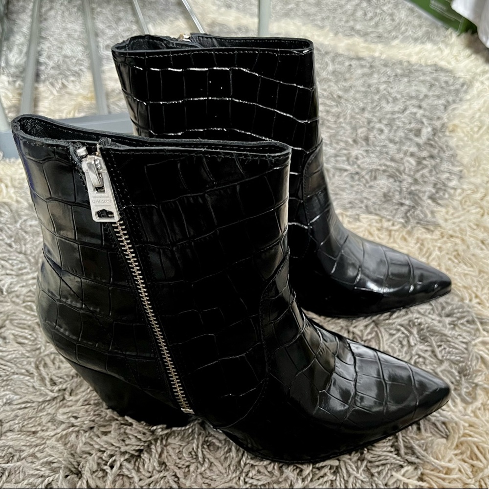 All Saints Black Croc-Embossed Ankle Boots